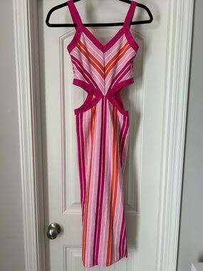 Striped Pink & Orange Midi Dress with Cutout Details